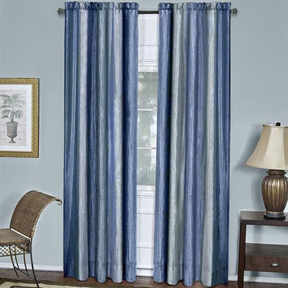Ombre Blue Striped Modern Window Curtain Panel: 50" x 84", Rod Pocket Panel - Picture 2 of 5